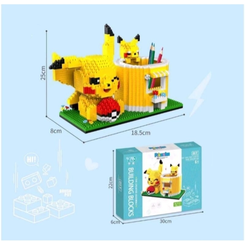 

diy tempat pen pensil holder mainan balok brick block pikachu lego
