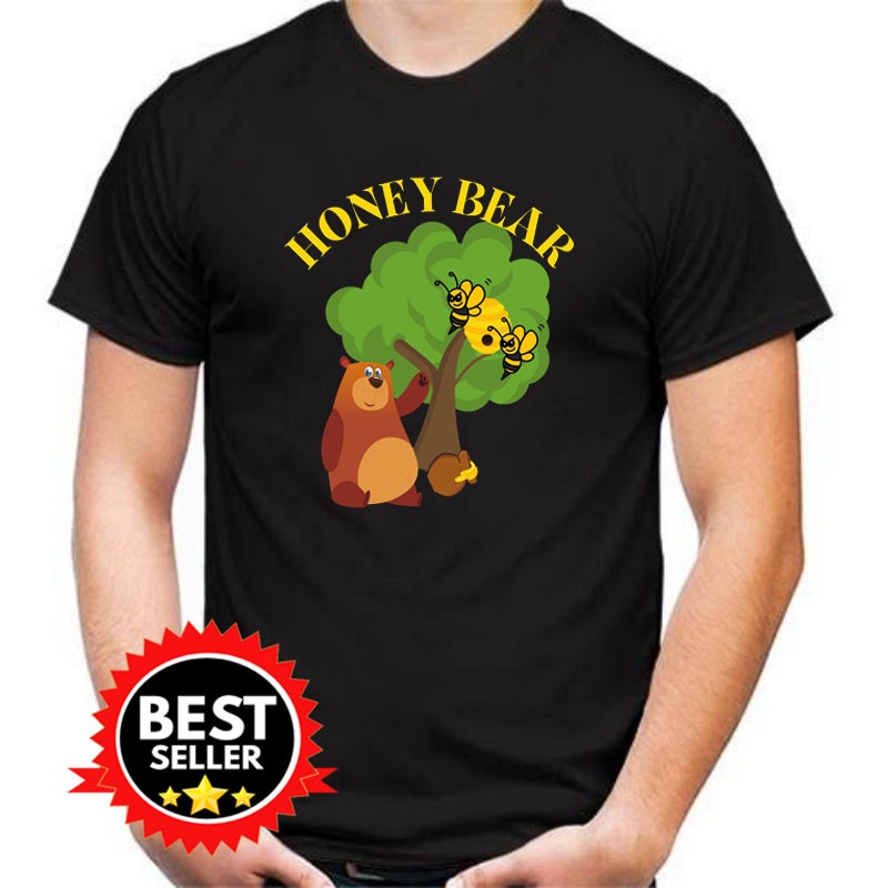 T-Shirt HONEY BEAR, HONEYPOT, BEAR MEME, GRIZZLY, POOH BEAR, BEE FRIENDS Kaos
