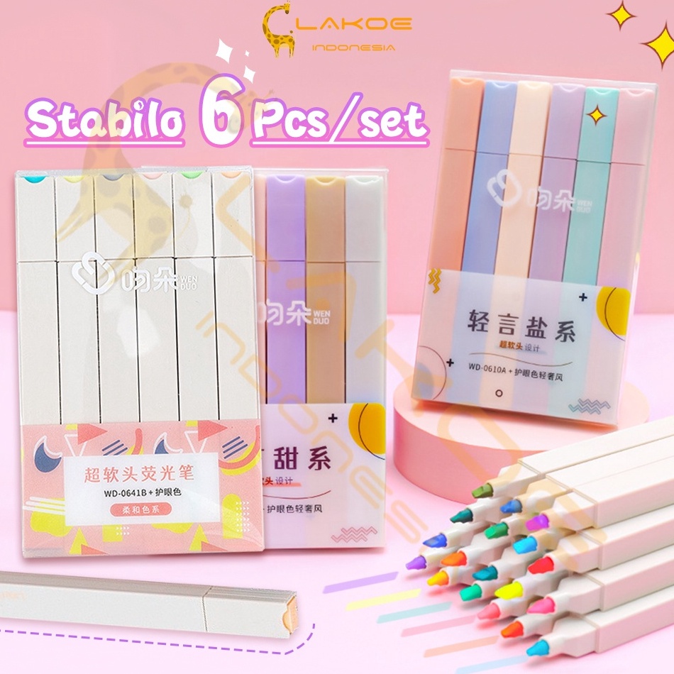 

[♘U97➤] Lakoe 6PCS stabillo warna/Stabillo Highliter set/Multicolor pena stabilo/highlighter pastel 6 colors warna [298]