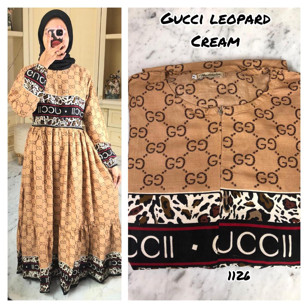GAMIS RAYON MOTIF GUCCI LEOPARD (CREAM)