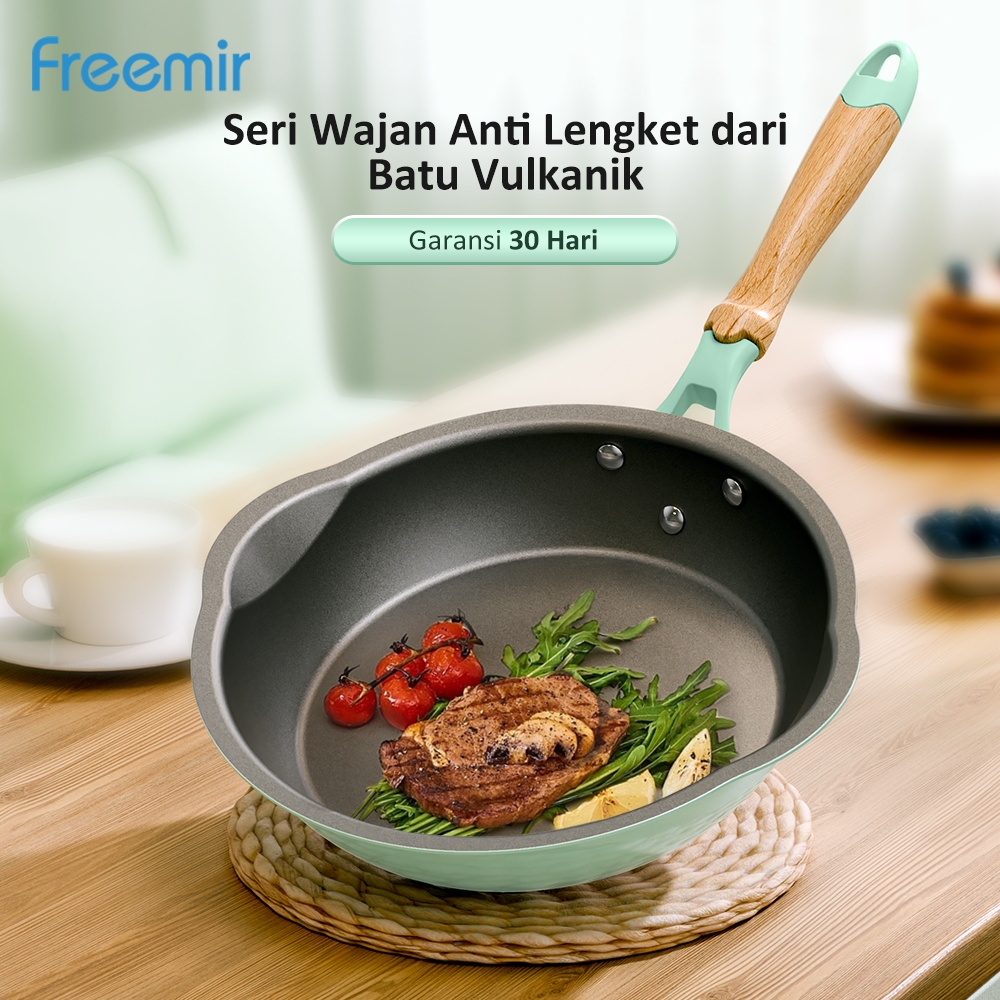 [LIVE SALE - FREE SPATULA] Wajan 24 Cm Penggorengan Anti Lengket Hijau Mint Batu Vulkanik