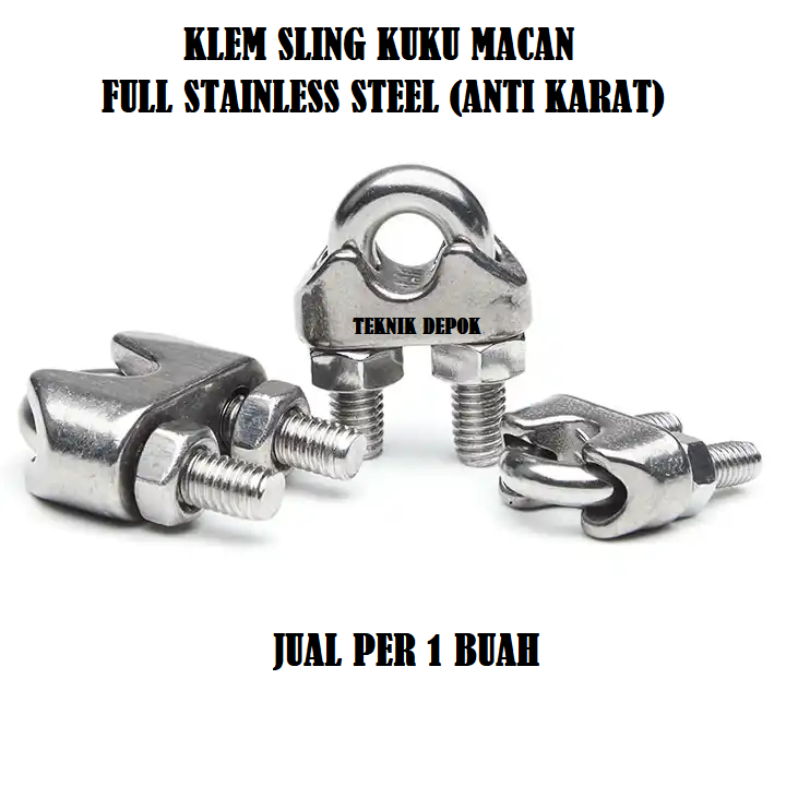 Klem Seling 10 mm FULL STAINLESS STEEL Pengait Tali Besi Wire Rope Klem Kuku Macan M 10 Stainless St