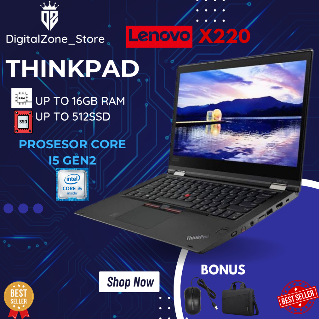 Laptop Lenovo Thinkpad X220 Core I5 Gen 2 RAM 4GB SSD 128GB Like baru Mulus Bergaransi 1 Bulan ORIGINAL.