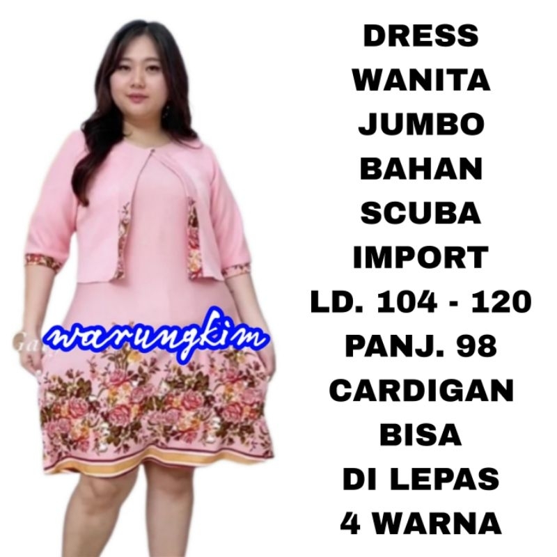 WK DRESS WANITA JUMBO SCUBA IMPORT CARDI BISA DI LEPAS LD. 105 110 120 BAJU NATAL IMLEK SINCIA