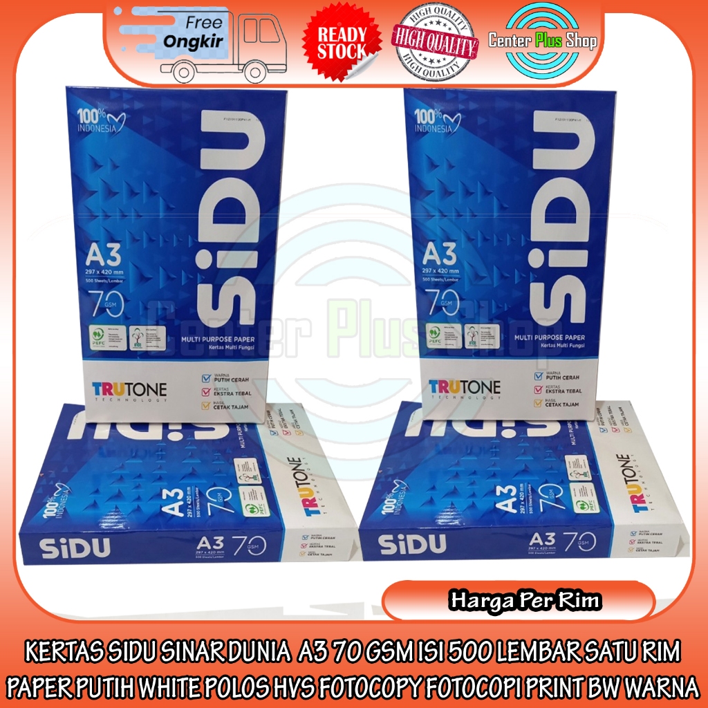 

Kertas Sidu Sinar Dunia A3 70 GSM 1 Rim 500 Lembar 4700 gram 297 x 420 mm Multi Purpose Paper Putih Polos Print Printing Cetak Fotocopy Fotokopi HVS Fotocopy Print BW black And White Warna Cetak Terjamin Original Ori Asli Berkualitas Terbaik Tebal