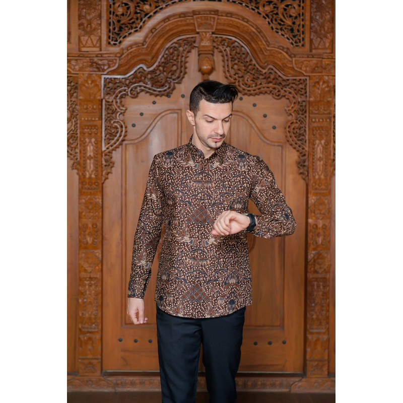 ROMONAN kemeja batik pria slimfit lengan panjang lapis furing