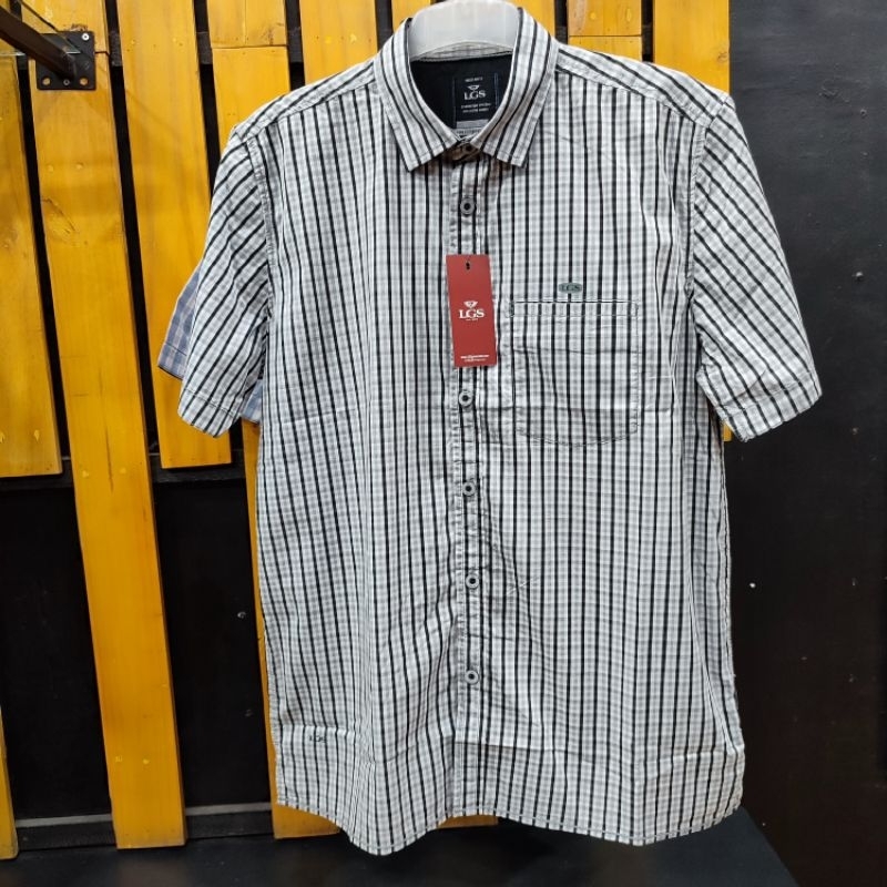 LGS ORIGINAL 003 Atasan Kemeja Pria Motif Kotak Lengan Pendek