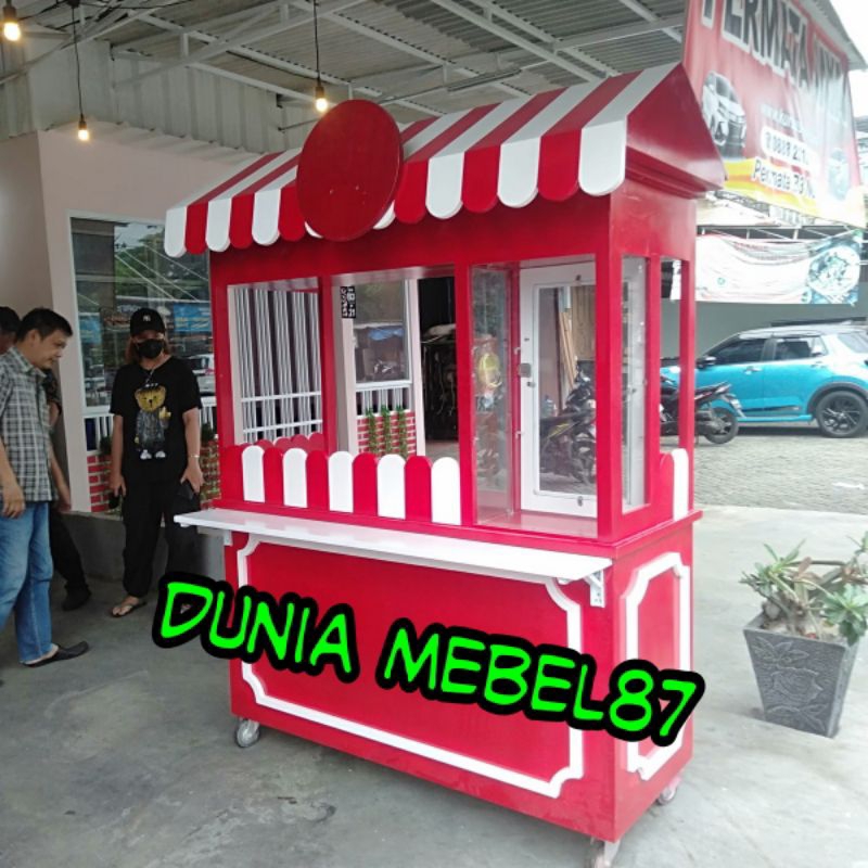 Gerobak Jualan Booth kayu jati Belanda Booth Minimalis