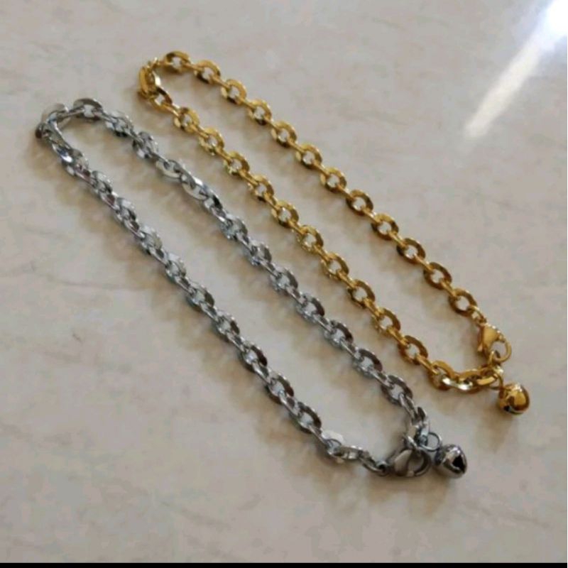 Gelang titanium silver polos anti karat