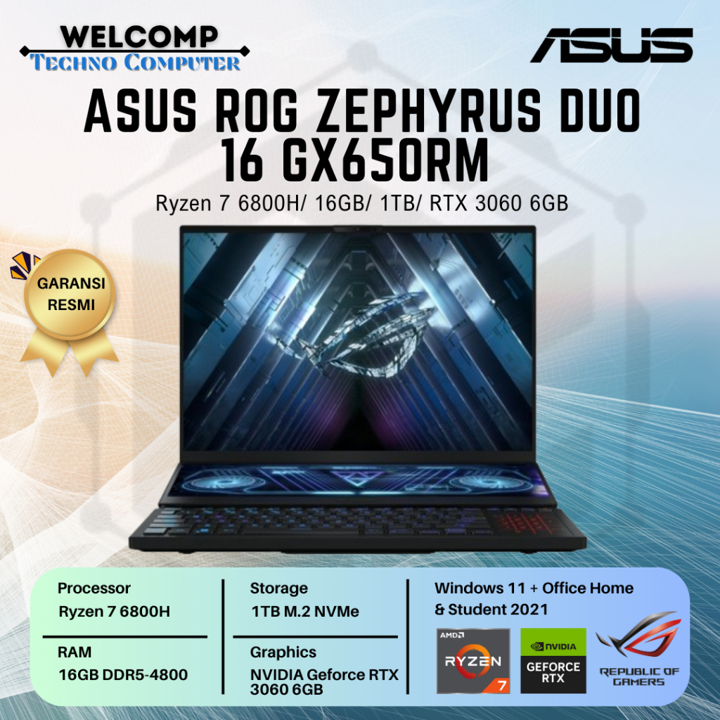 Laptop Gaming Asus Rog Zephyrus Duo 16 GX650RM RYZEN 7-6800H/ 16GB/ RTX3060 6GB/ W11 OHS