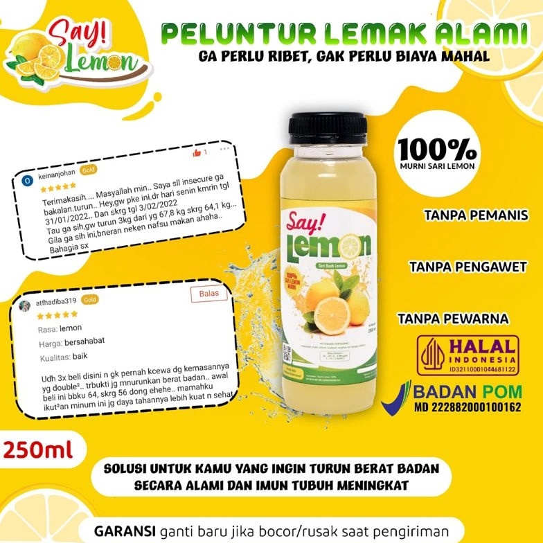 

Terl4ris Saylemon 250ml BPOM Sari Jus juice Air Lemon Peras Asli Ori Original 100% Murni Fresh Segar Sehat Menyehatkan Daya Tahan Tubuh Diet Detox Detoks Langsing Pelangsing Melangsingkan C bukan lemovita Restok Gan