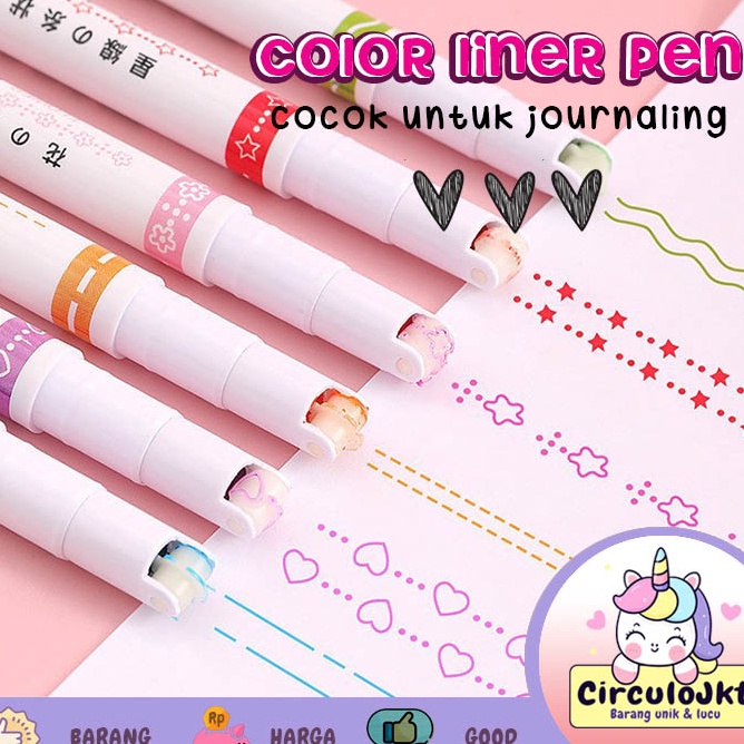 

Ready 6Pcs Pen Garis Motif Warna warni Color Pen Liner Jurnal sketch marker highliter art painting