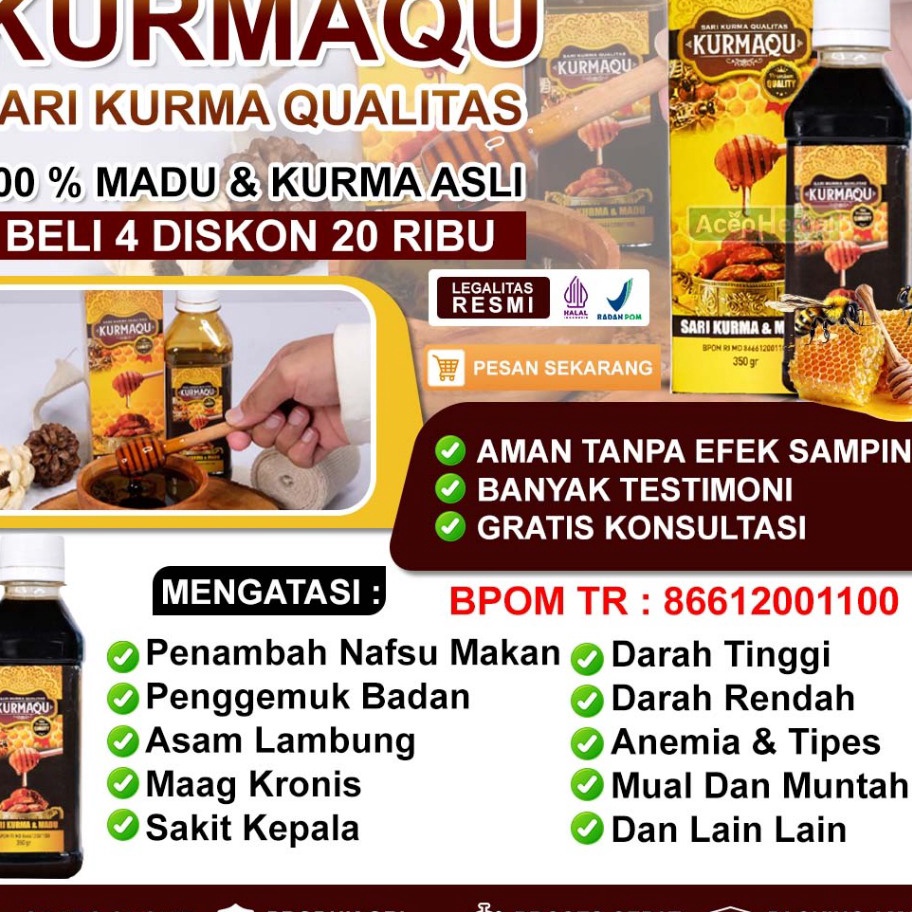 

Promo Kurmaqu Sari Kurma Vitamin Penambah Nafsu Makan Penggemuk Badan Atasi Asam Lambung Maag Kronis Sakit Kepala Darah Tinggi Darah Rendah Anemia Tipes Sering Mual Dan Muntah Penghilang Lendir Di Tenggorokan Amandel Dari Madu Asli 100% Original Bpom Hala