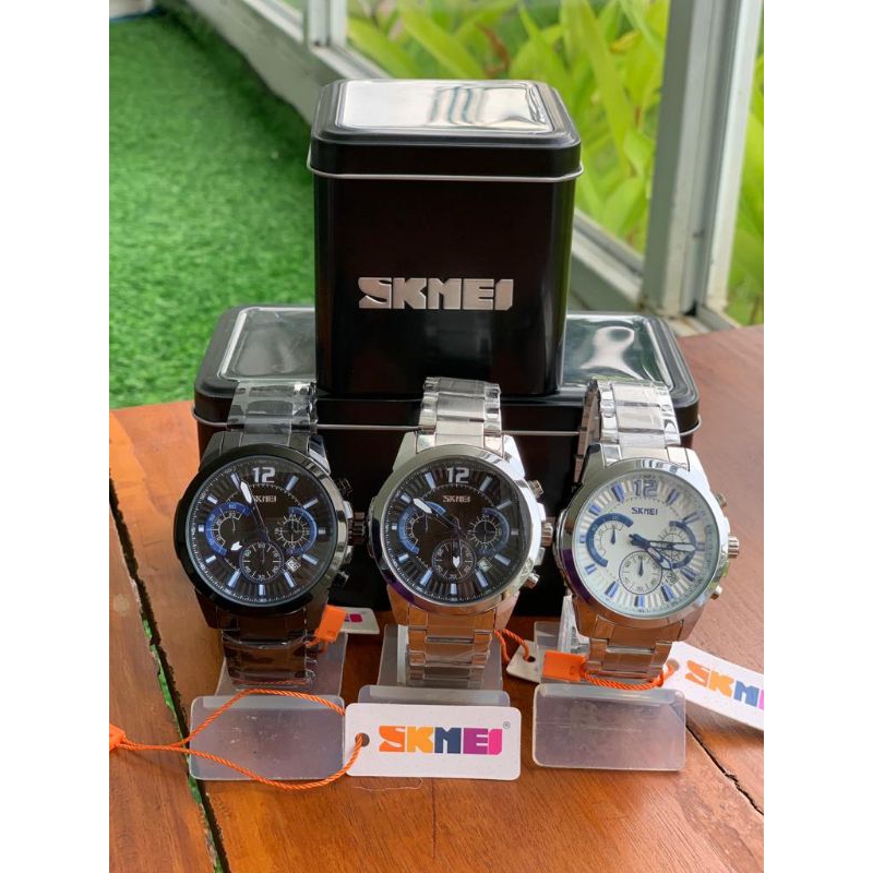 SKMEI 9108 ORIGINAL / Jam Tangan Pria Analog / Chronograph Date Aktif