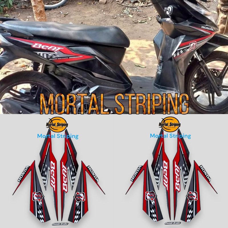 STICKER STRIPING FULL SET LIST BODI HONDA BEAT FI ESP TAHUN 2018 WARNA HITAM MERAH