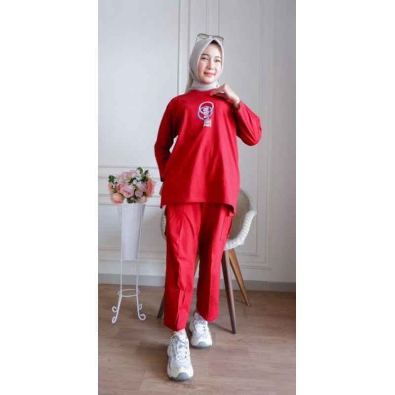 set pakaian wanita terbaru kekinian setelan kaos zolaqu bahan katun super adem