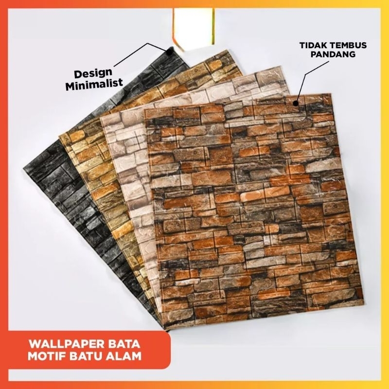 Wallpaper Dinding Foam Motif Batu Alam 3D Stiker