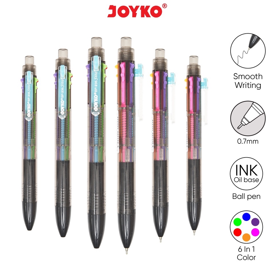 

Stok Banyak Ball Pen Pulpen Pena Joyko BP-236 Sito 0.7 mm 6 Warna Colors