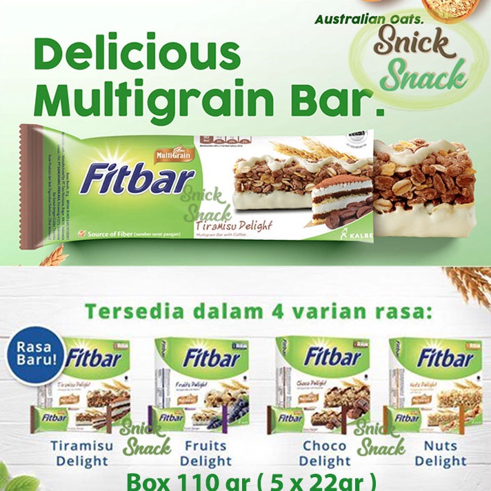 

Serba Murah Fitbar Multigrain Granola Bar Box 100 gr Sereal Choco Nuts Fruits Tiramisu Delight Snack Diet Sehat Model Terkini