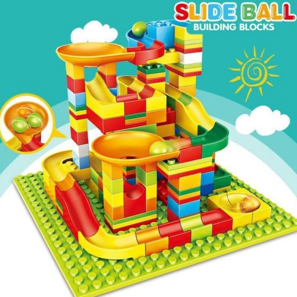 Terkini GU Marble Race Run 168pcs Bulding Blocks Balok Susun Track Slide Ball / Veriety Slide Blocks