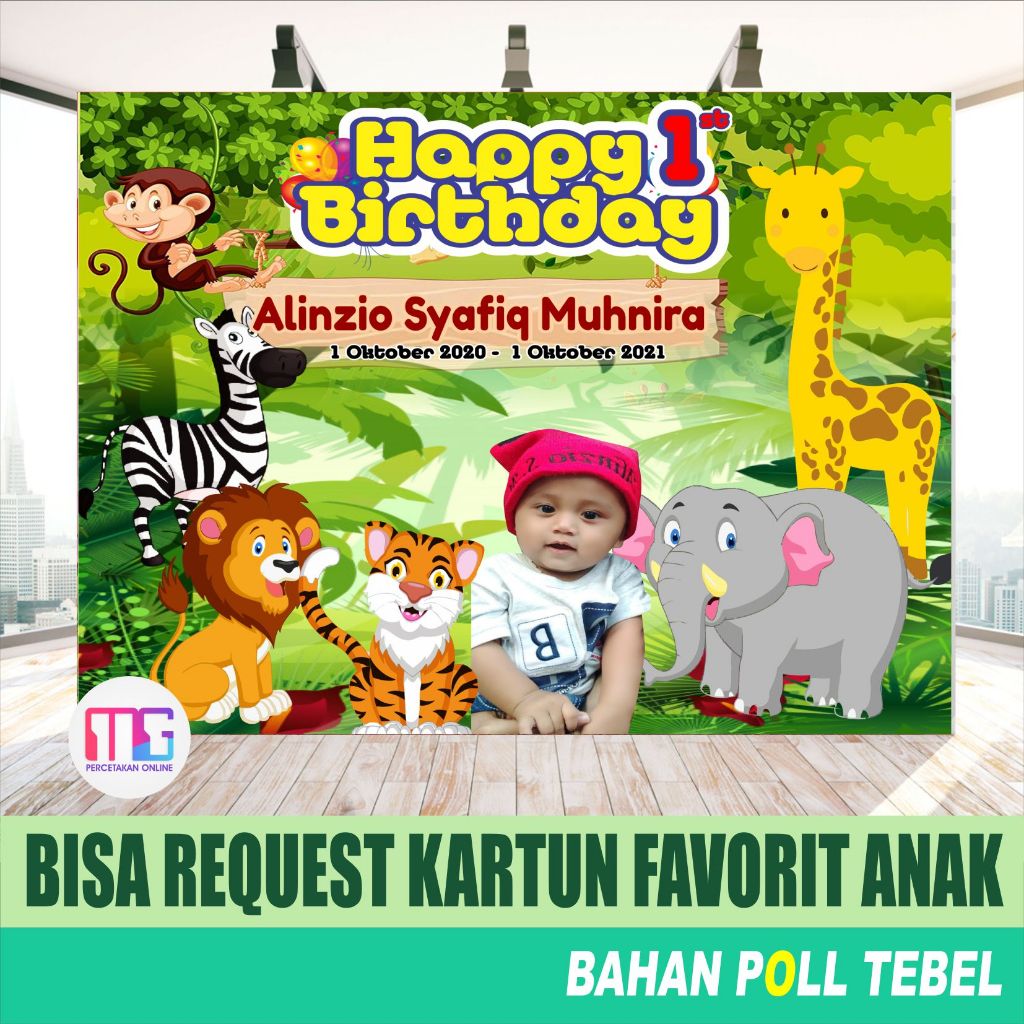 Spanduk Ulang Tahun Anak Laki Laki Tema Kebun Binatang  - banner ultah anak perempuan karakter binat