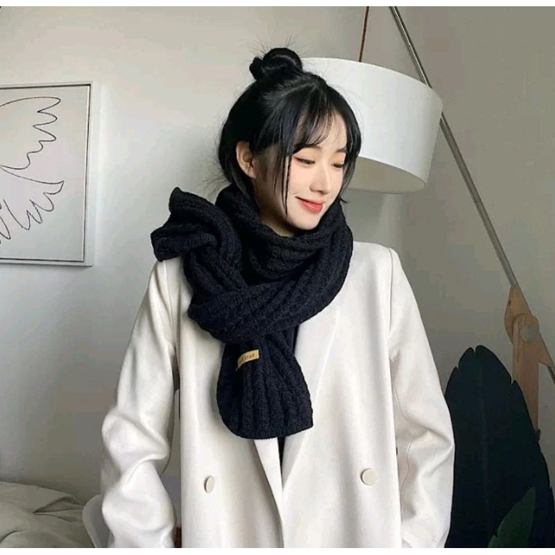 Long Scraf Syal Leher Wanita Pria Musim Dingin