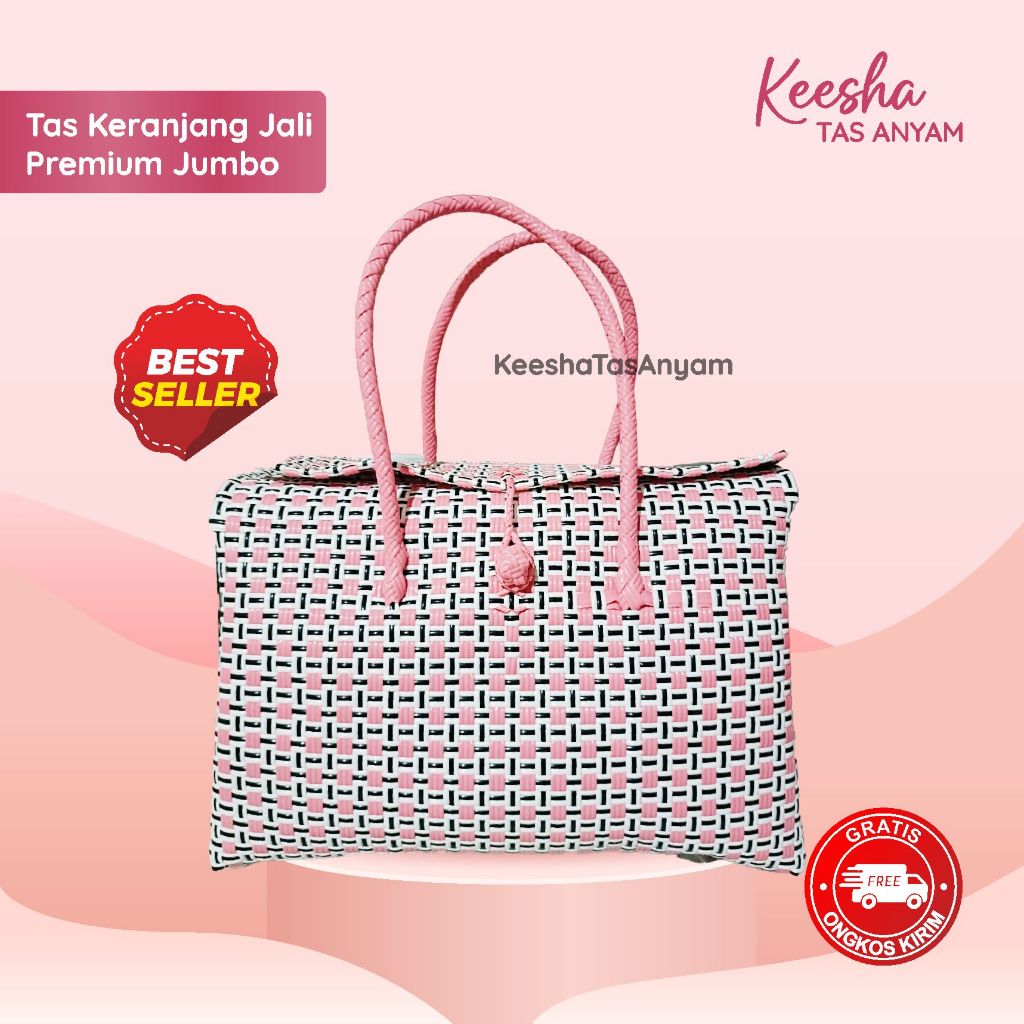 Shopping Bag Tas Anyaman Plastik Keranjang Belanja Jali Premium Tutup Jumbo Size XXL,XXXL By Keesha