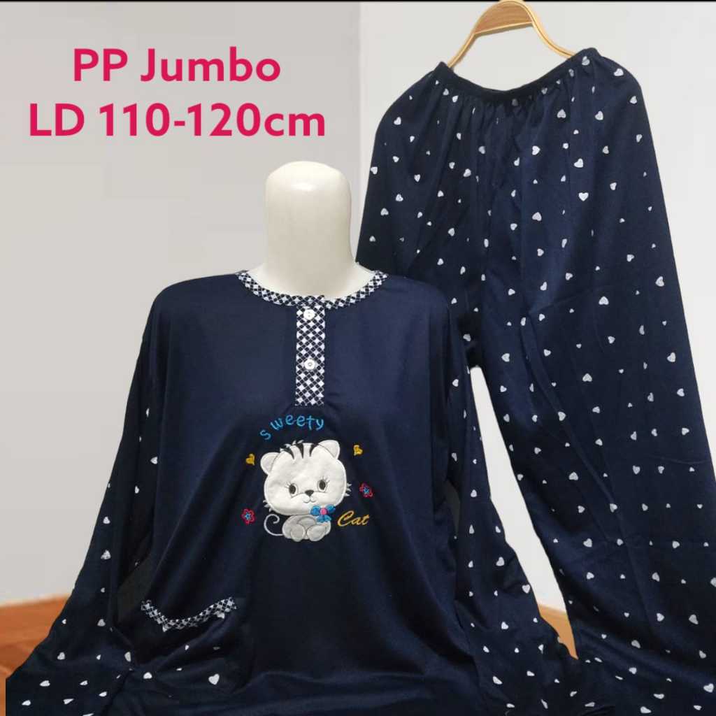 Set PP Baju Tidur Kaos Lengan Panjang Dan Celana Panjang Jumbo Babydoll Wanita LD 110-120cm