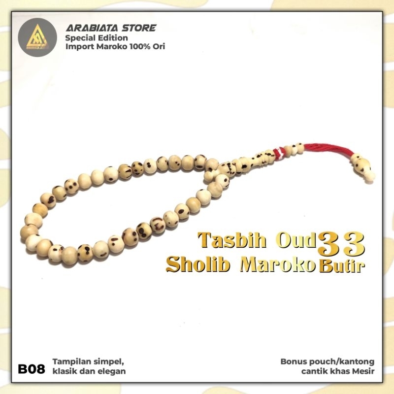 Tasbih Oud Sholib Putih Maroko Asli Setting Tasbih 33