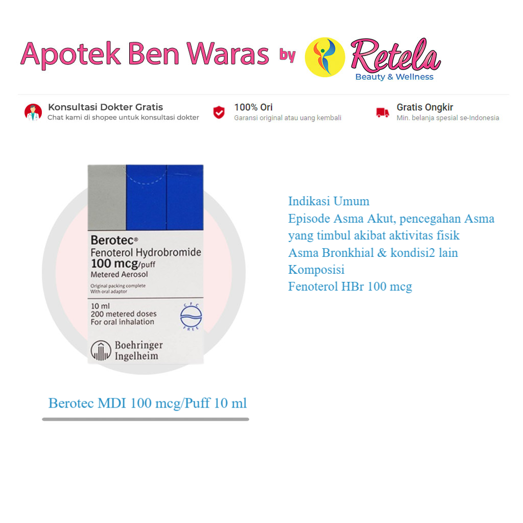 Berotec 100MCG Inhaler / MDI 100 mcg/Puff 10 ml / Fenoterol / Asma / Pernafasan