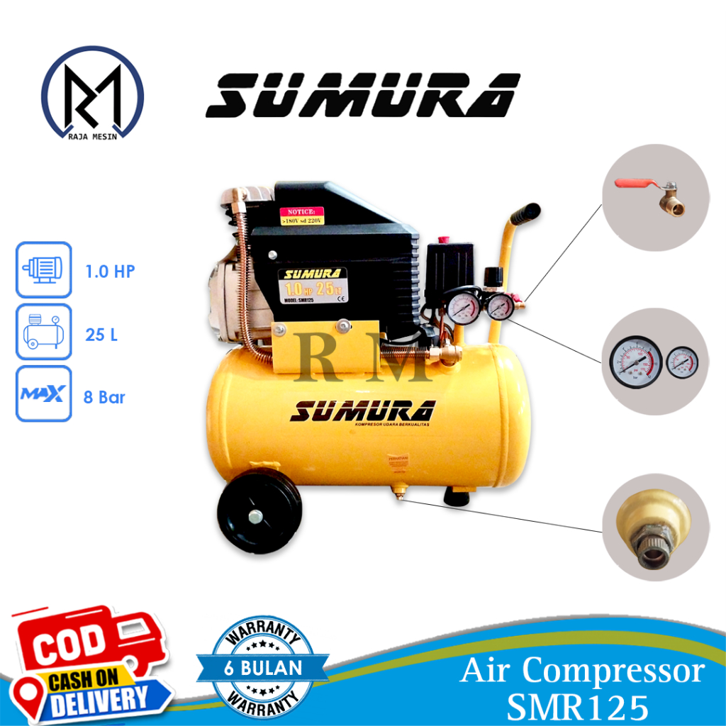 Kompresor Angin Listrik / Air Compressor Matrix MTX125 (1HP, 25 Liter)/Air Compressor Sumura SMR125 