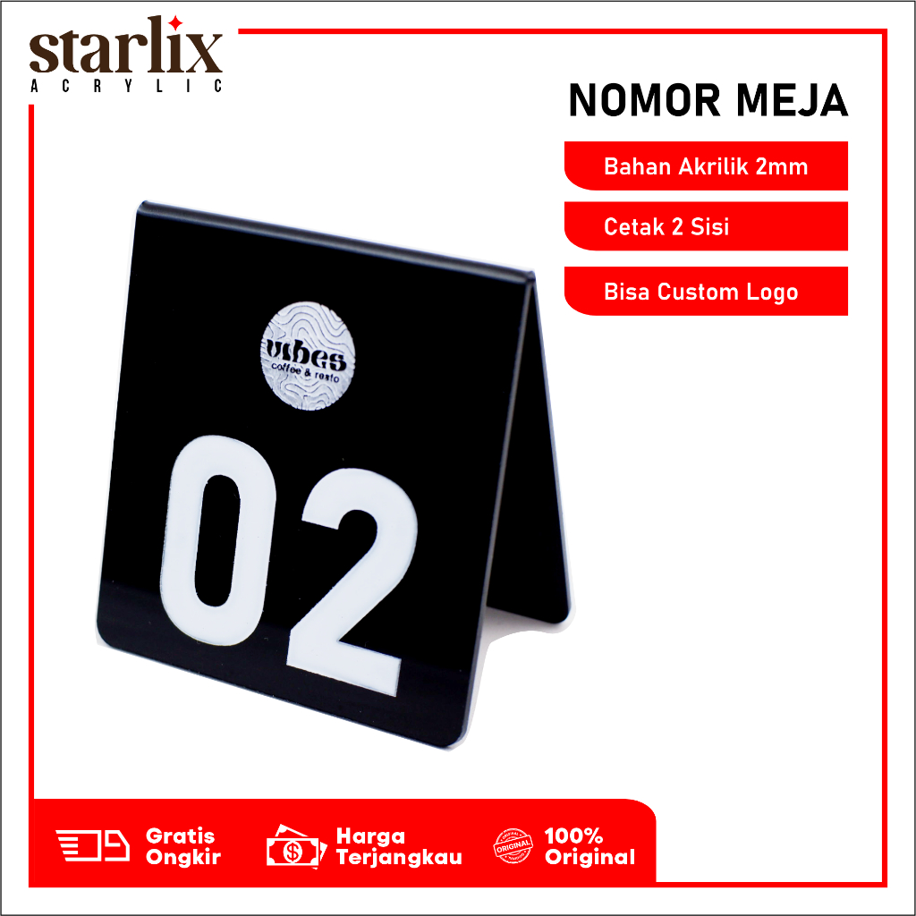 nomor meja papan nama meja cafe akrilik custom logo