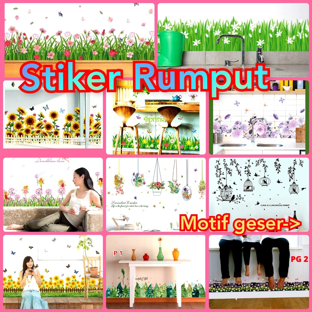 WALL STICKER STIKER SETIKER DINDING PAGAR RUMPUT POT BUNGA MATAHARI BUNGA UNGU BUNGA MAWAR MINI GARD