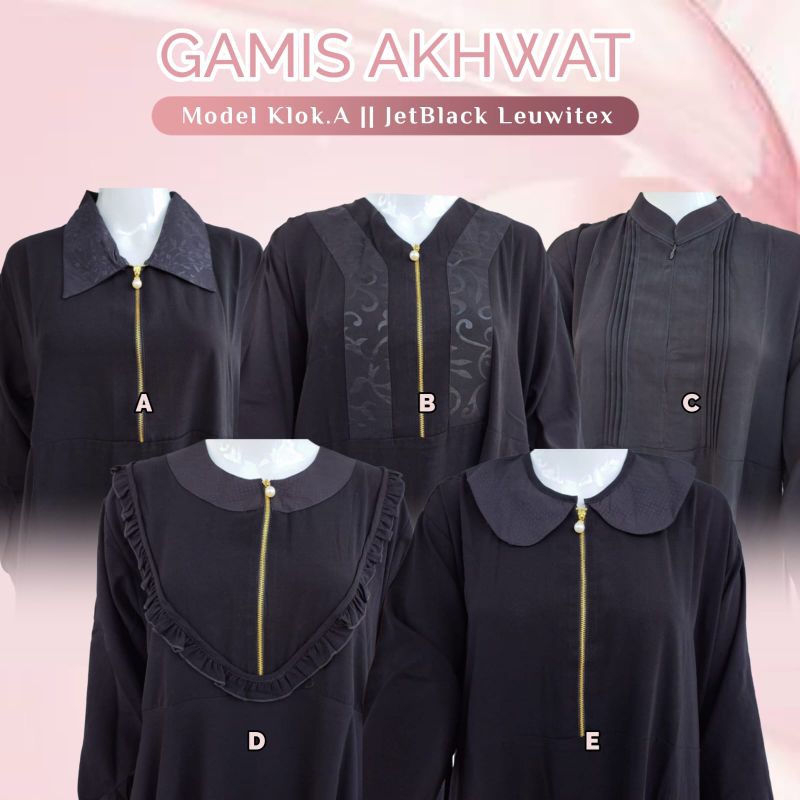 GAMIS AKHWAT JET BLACK HITAM ZIPPER MANSET