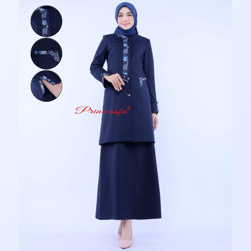 stelan blazer pbs pemda guru navy/dongker  kombine batik princessfa