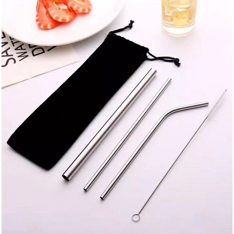 Sedotan Stainless Set Premium 5 in 1 / Sedotan STAINLESS Steel Besi Metal Straw Reusable FOOD GRADE