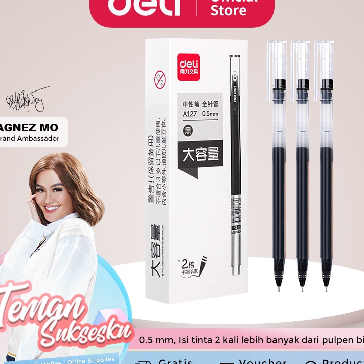 

Ready Deli Gel Pen / Pulpen Gel 0.5mm Tinta Hitam Isi 12 pcs Penulisan Halus Isi Tinta 2 Kali dari Pulpen Biasa A127 ☇✯✱