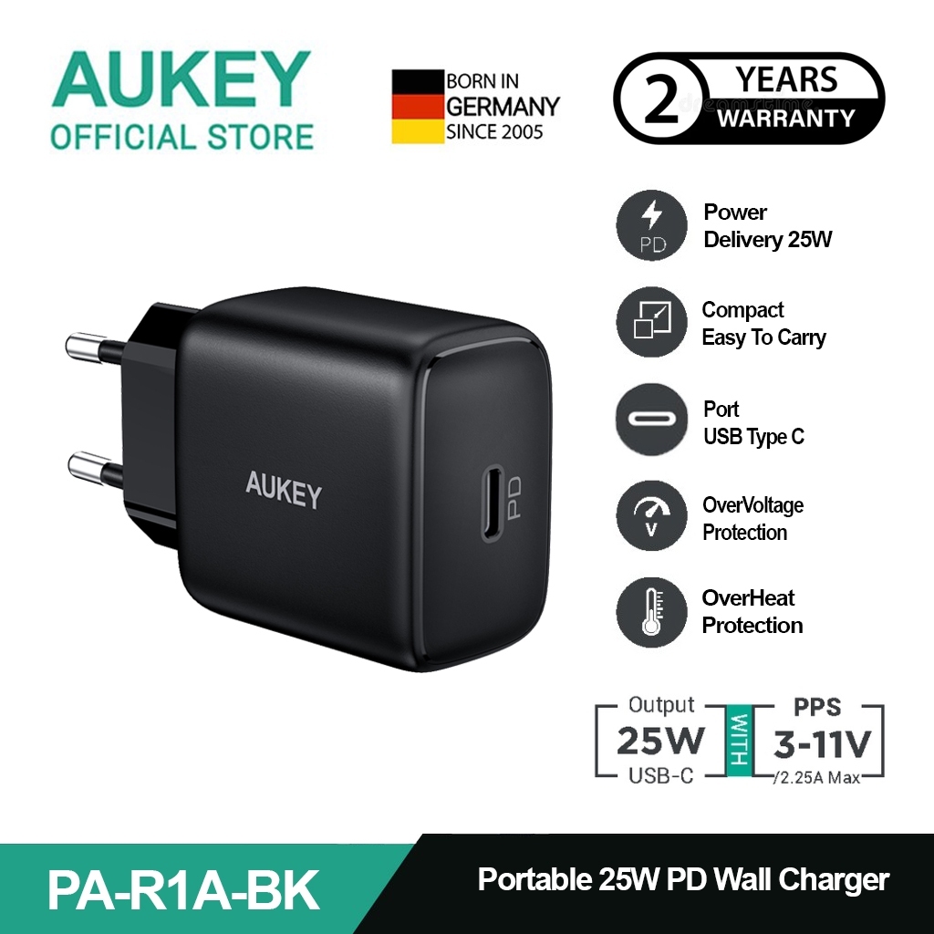 Aukey PA-R1A Charger 25W USB-C PD 3.0 With PPS Minima Nano for iPhone 11/ 12 Pro Max XR XS Samsung X