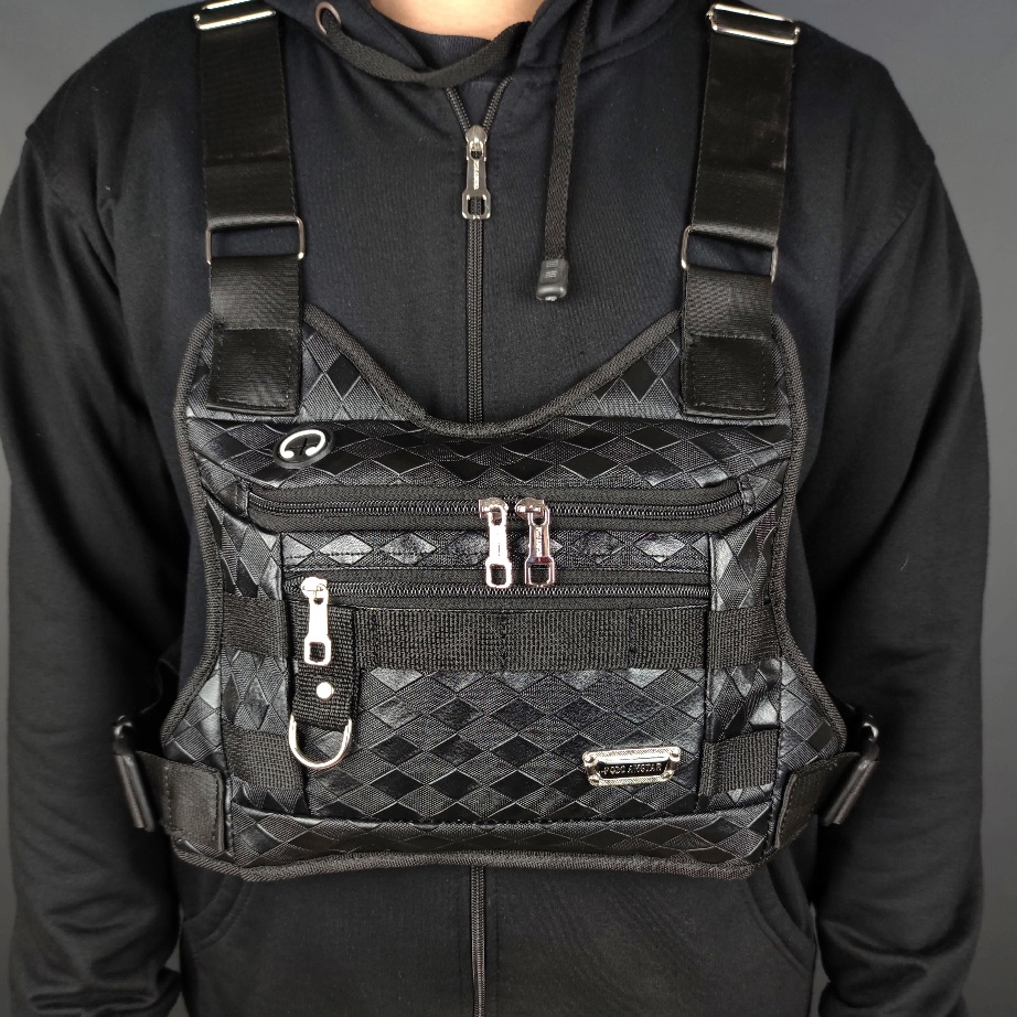 Baru TAS SELEMPANG DADA Chest Bag Kulit PU Leather Water Resistant Tas Dada Tactical Chest Rig Outdo
