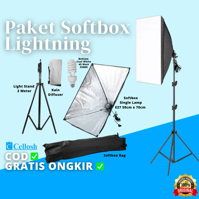 Softbox Lighting Studio Paket Studio Foto Softbox Lampu Lighting Light Stand 2M + Bohlam + Softbox 1