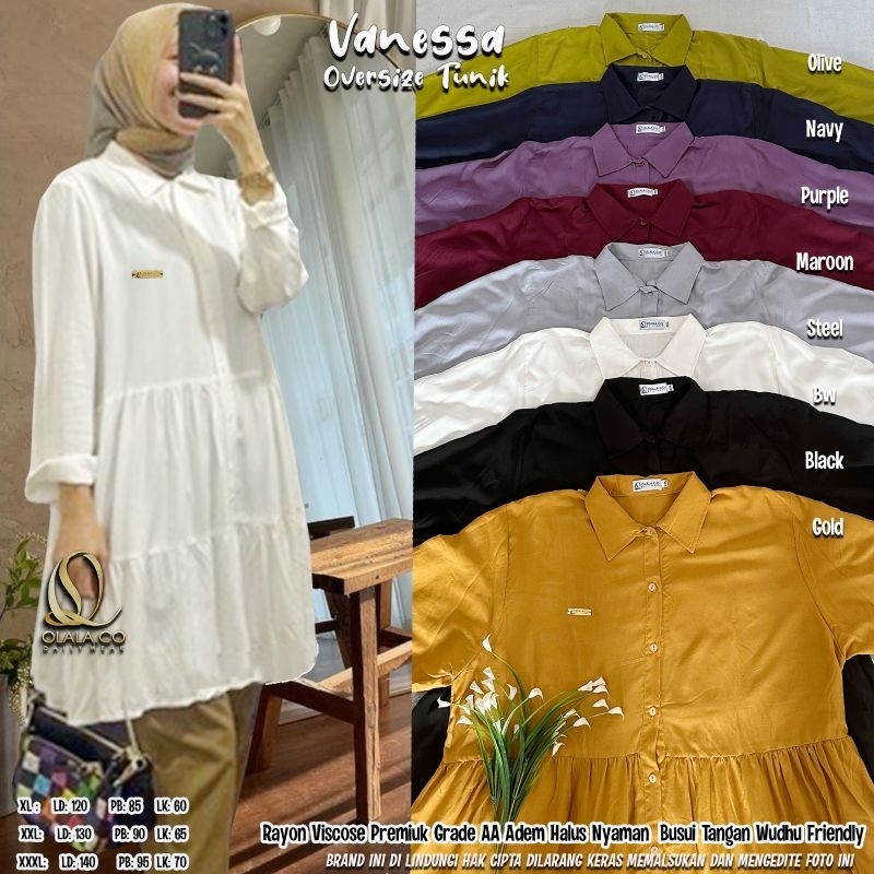 Vanessa Long Tunik Oversize Polos Putih Hitam Lime Katun Rayon Viscose By Olala