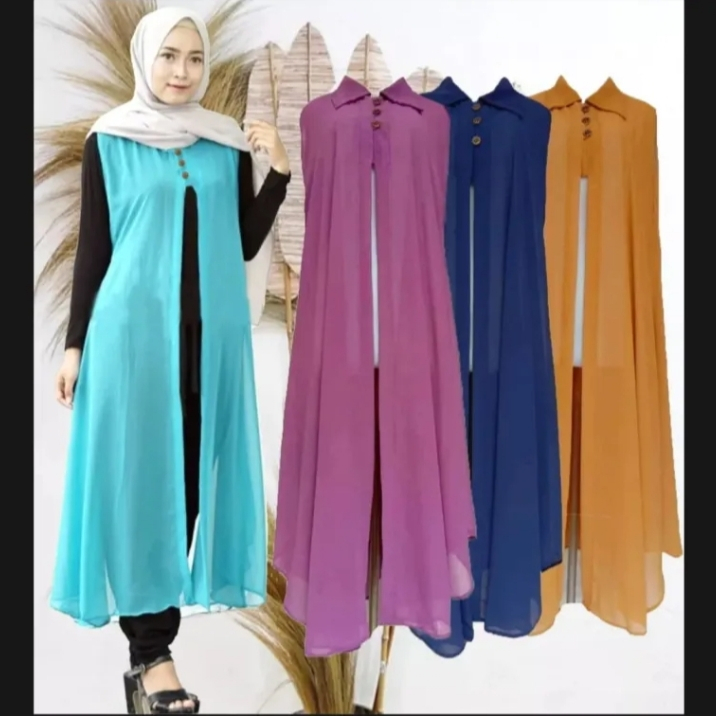 Long Outer Cardigan Kardigan Gardigan Wanita Panjang Fashion Muslim Kekinian Terbaru Tanpa Lengan Po