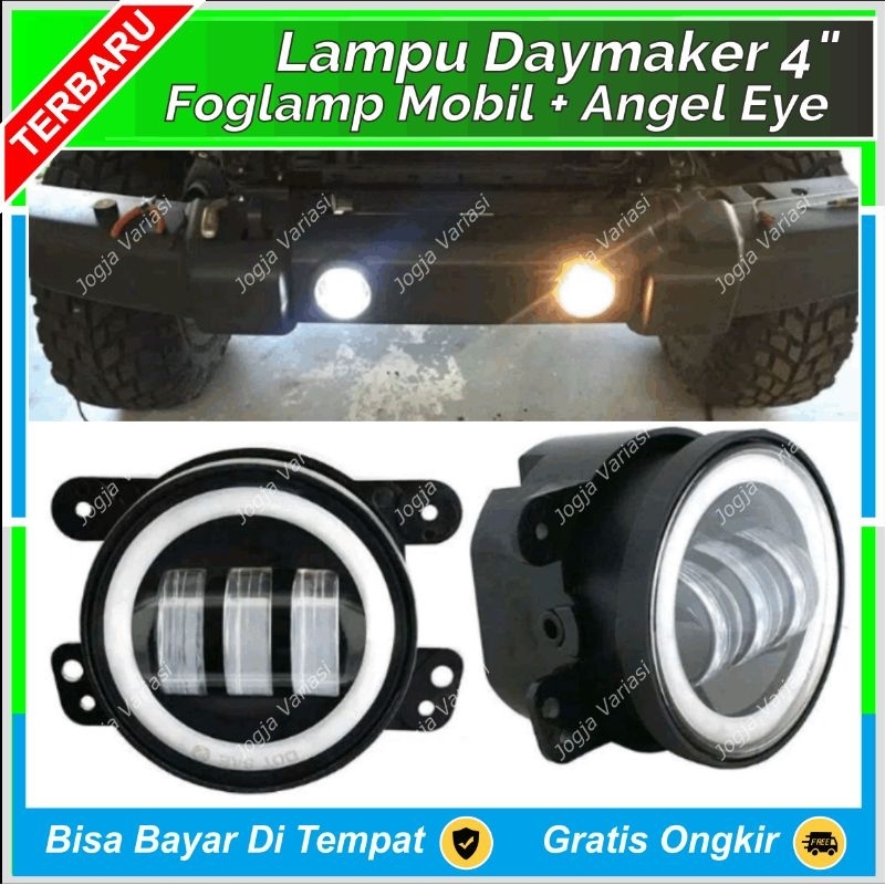 FOGLAMP DAYMAKER MOBIL 3 MATA LED ANGEL EYE 2 FUNGSI 2 WARNA DRL LAMPU KOTA + SEN ( SIGN / RITING / 