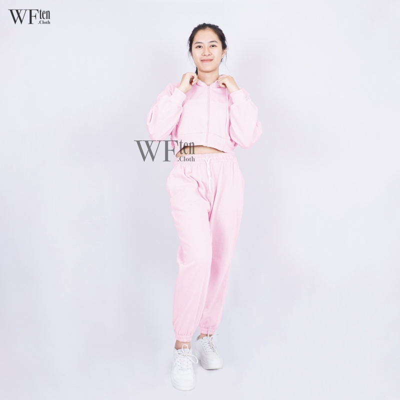 WFTEN - ONE SET HOODIE ZIPPER CROP + CELANA JOGGER PANJANG SWEATPANTS ONE SET KOREA