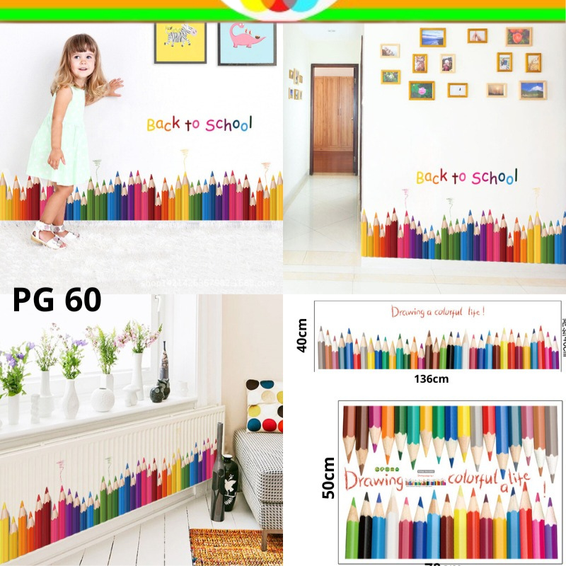 WALLSTICKER WALL STICKER STIKER DINDING PAGAR MOTIF GAMBAR PENSIL PULPEN WARNA WARNI DEKORASI WALLST