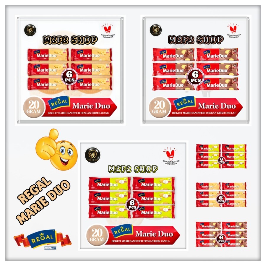 

Biskuit Regal Marie Duo Mini Sandwich Sachet - 20 gr (Kemasan 6 Pcs)