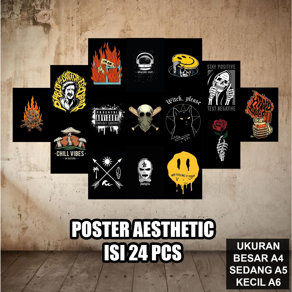 Poster Dinding Kamar Black Aesthetic (Isi16 PCS) [R26] Poster Aesthetic