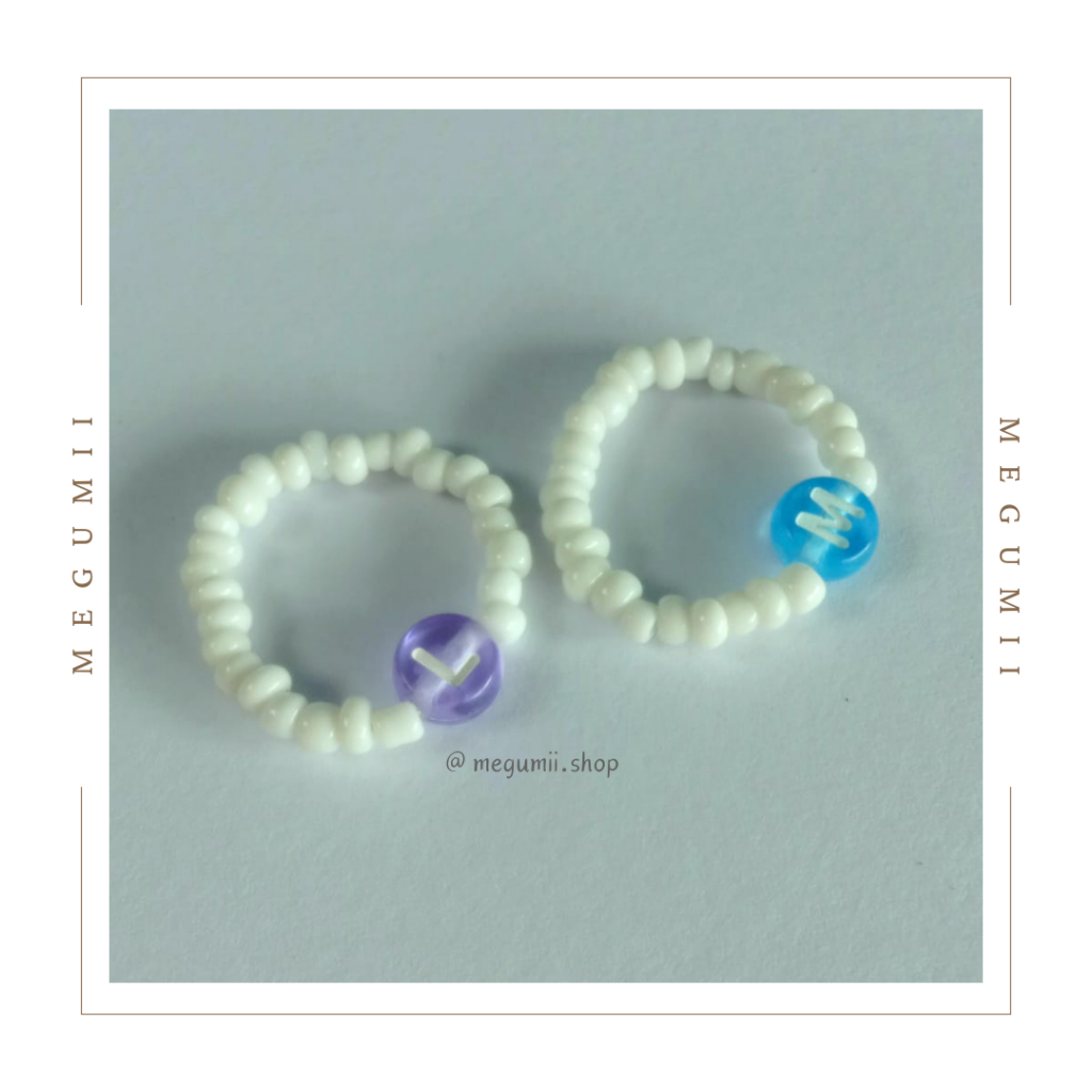 Ring Beads White I Cincin Manik Manik I Cincin Inisial Huruf I Couple Cincin I Cincin Huruf