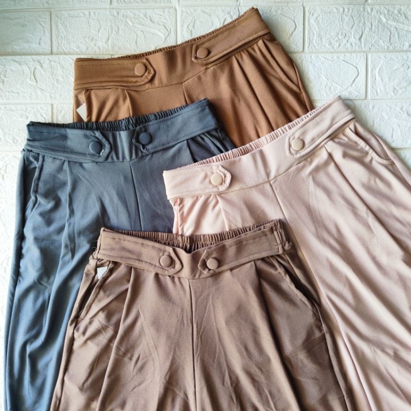 Moscrepe Pants - Celana Kulot wanita - Celana sabuk kancing