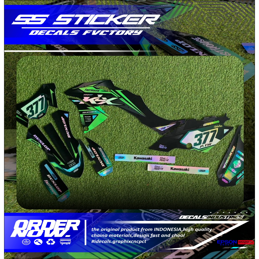 00355 STIKER FULBODY KLX150BF HOLOGRAM KOMBINASI HIJAU FLUO